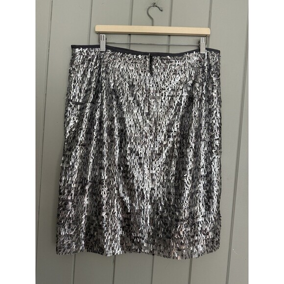 Chico's Sequin Stephanie Skirt 3 XL Silver Pencil Lined Holiday - Picture 3 of 5